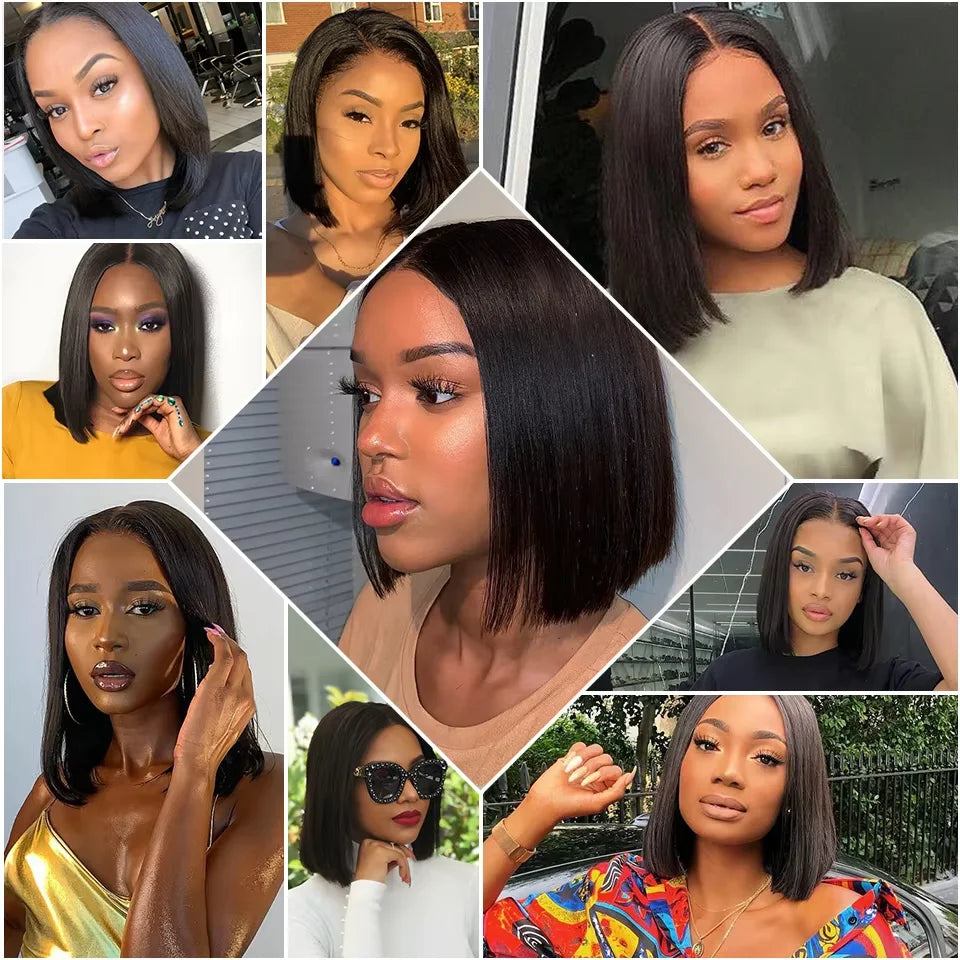 Malaysian Hair Short Bob Wig Virgin Hair 13x4 Lace Frontal Wig Transparent HD Bone Straight 4x4 Lace Closure Wig For Black Women