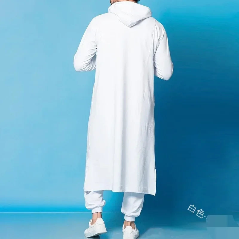 Men's Clothing Casual Long Sleeve Pullover Hooded Drawstring Long Sweater Vintage Fashion Striped Pocket Robe