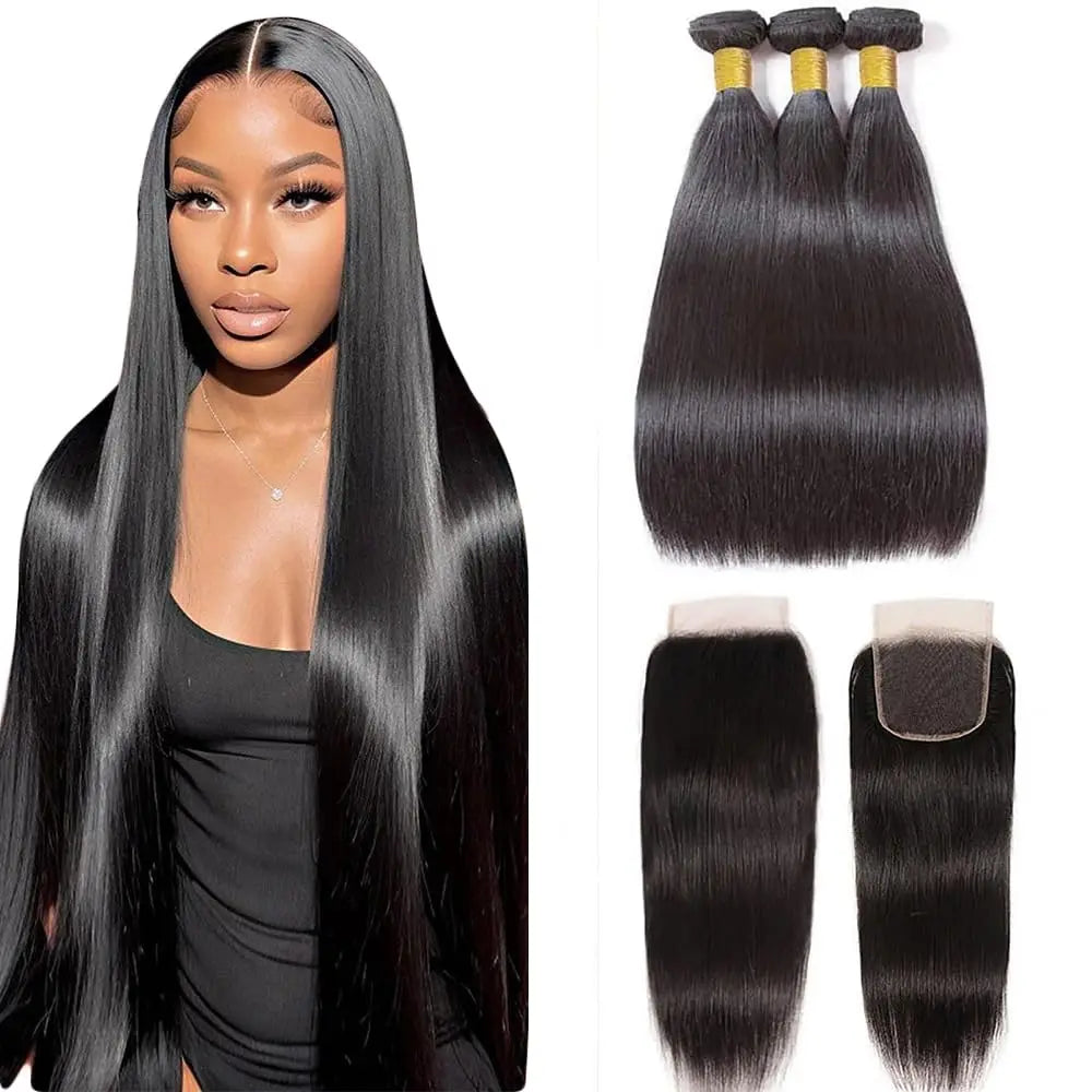 Human Hair Bundles with Closure 12A Straight Bundles Human Hair With Closure 100% Unprocessed Burmese Virgin Raw Hair Bundles