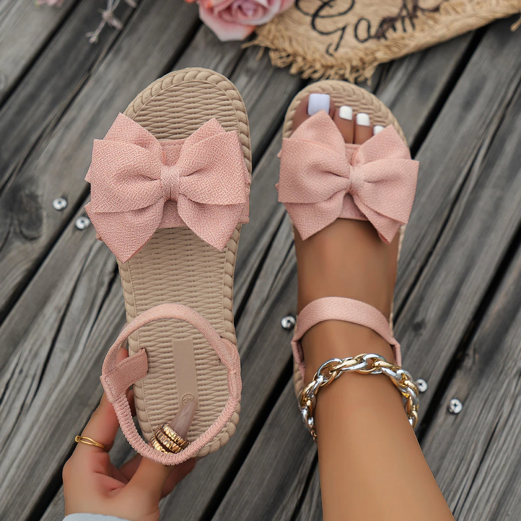 Women Sandals 2025 New Summer Lightweight Sandals Fashion Beach Casual Slippers Outdoor Bow Tie Flat Shoes Home Slides Women