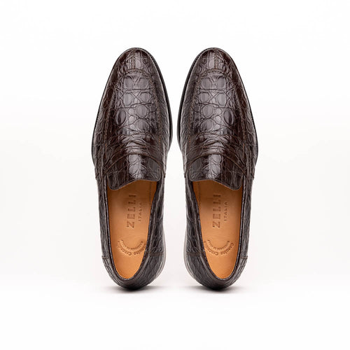 11-201-NIC ROMA Crocodile Penny Loafer, Nicotine